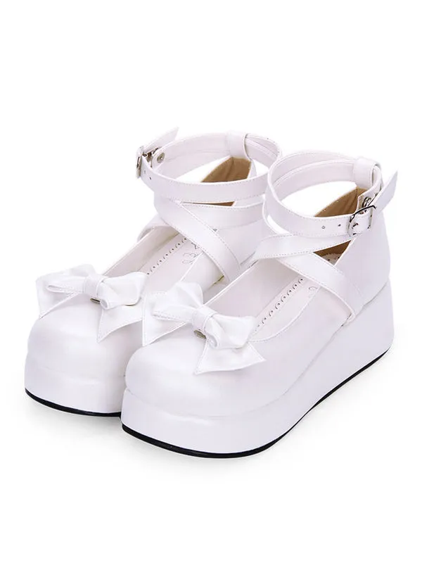 Sweet Lolita Pumps Bow Strappy Platform White Lolita Shoes