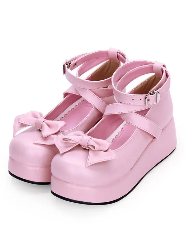Sweet Lolita Pumps Bow Strappy Platform White Lolita Shoes
