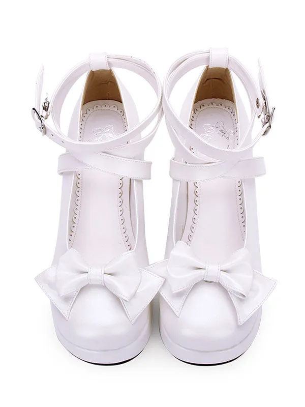 Sweet Lolita Pumps Bow Strappy Platform White Lolita Shoes