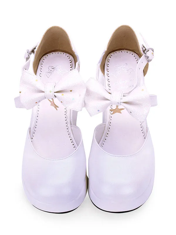 Sweet Lolita Shoes Bow Starlet Strappy PU Lolita Flatform Shoes