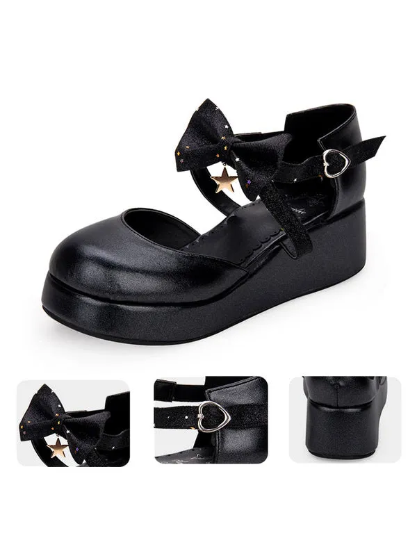 Sweet Lolita Shoes Bow Starlet Strappy PU Lolita Flatform Shoes