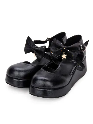 Sweet Lolita Shoes Bow Starlet Strappy PU Lolita Flatform Shoes