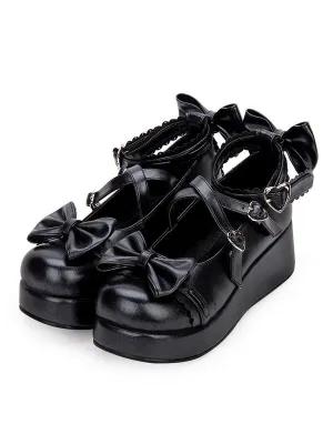 Sweet Lolita Shoes Bow Strappy Buckle Platform PU Lolita Footwear