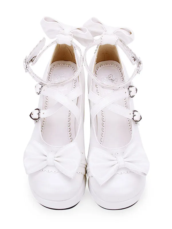 Sweet Lolita Shoes Bow Strappy Buckle Platform PU Lolita Footwear
