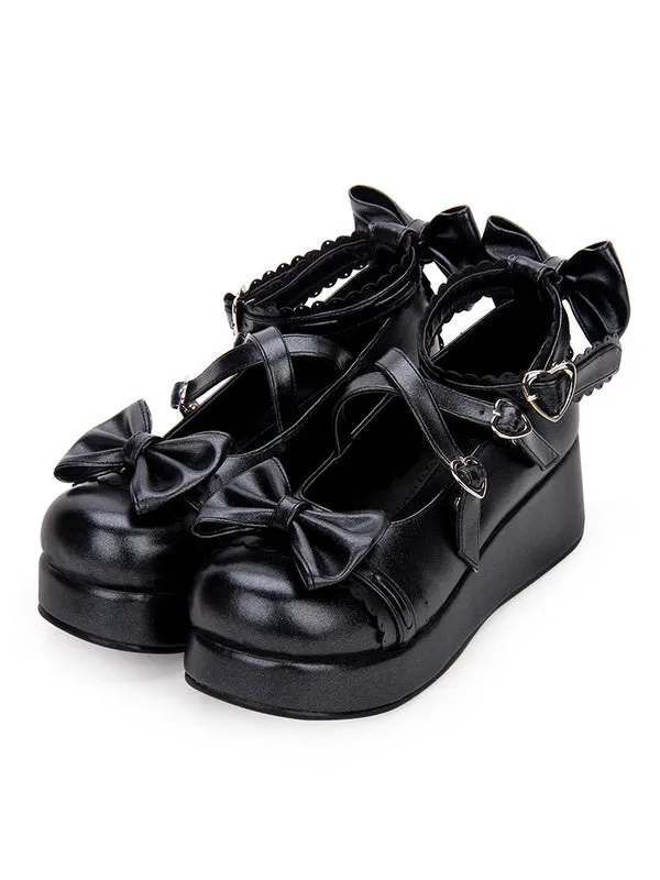 Sweet Lolita Shoes Bow Strappy Buckle Platform PU Lolita Footwear