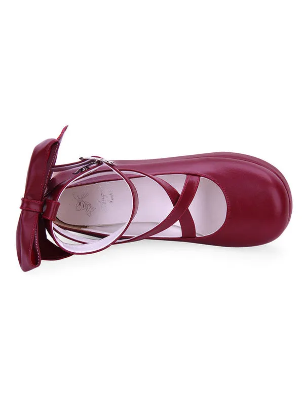 Sweet Lolita Shoes Bow Strappy Burgundy Platform Lolita Footwear