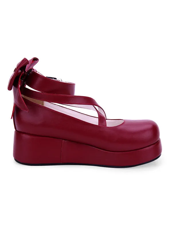 Sweet Lolita Shoes Bow Strappy Burgundy Platform Lolita Footwear
