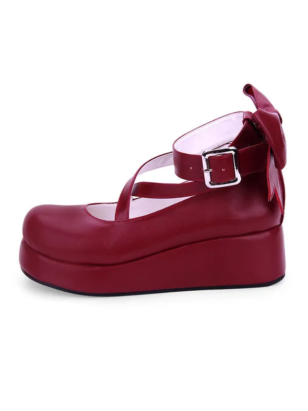 Sweet Lolita Shoes Bow Strappy Burgundy Platform Lolita Footwear