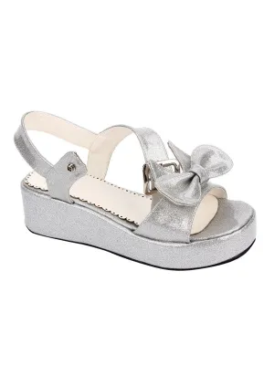 Sweet Lolita Shoes Open Toe Wedge Heel Bows PU Flat White Lolita Sandals