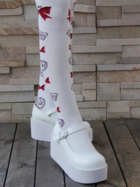 Sweet Lolita Shoes White Platform Wedge Ankle Strap Lovely Lolita Shoes