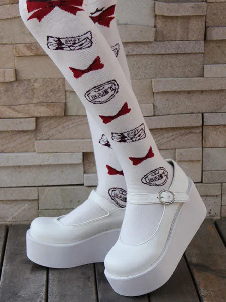 Sweet Lolita Shoes White Platform Wedge Ankle Strap Lovely Lolita Shoes