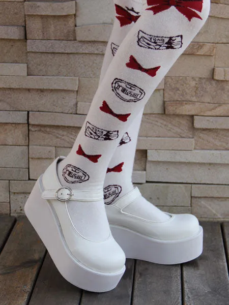 Sweet Lolita Shoes White Platform Wedge Ankle Strap Lovely Lolita Shoes