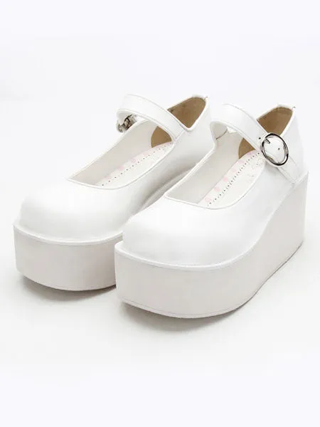 Sweet Lolita Shoes White Platform Wedge Ankle Strap Lovely Lolita Shoes