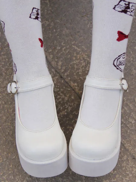 Sweet Lolita Shoes White Platform Wedge Ankle Strap Lovely Lolita Shoes