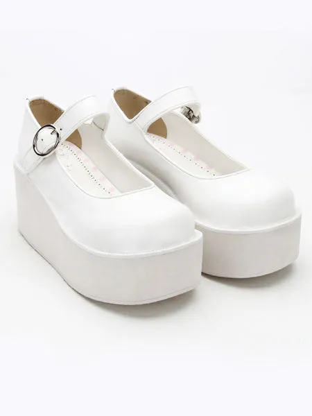 Sweet Lolita Shoes White Platform Wedge Ankle Strap Lovely Lolita Shoes