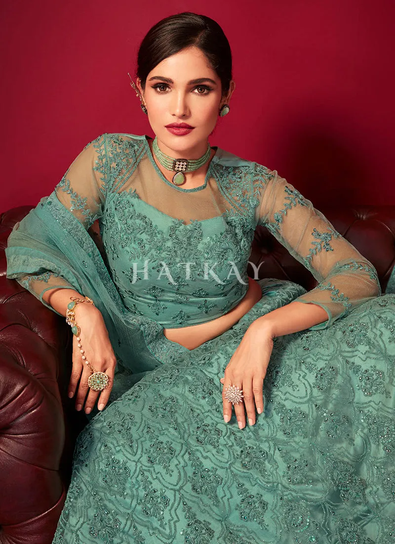 Teal Blue Embroidery Lehenga Choli