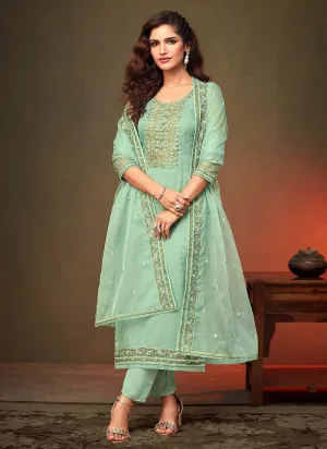 Teal Green Swaroski Embroidered Indian Pant Suit