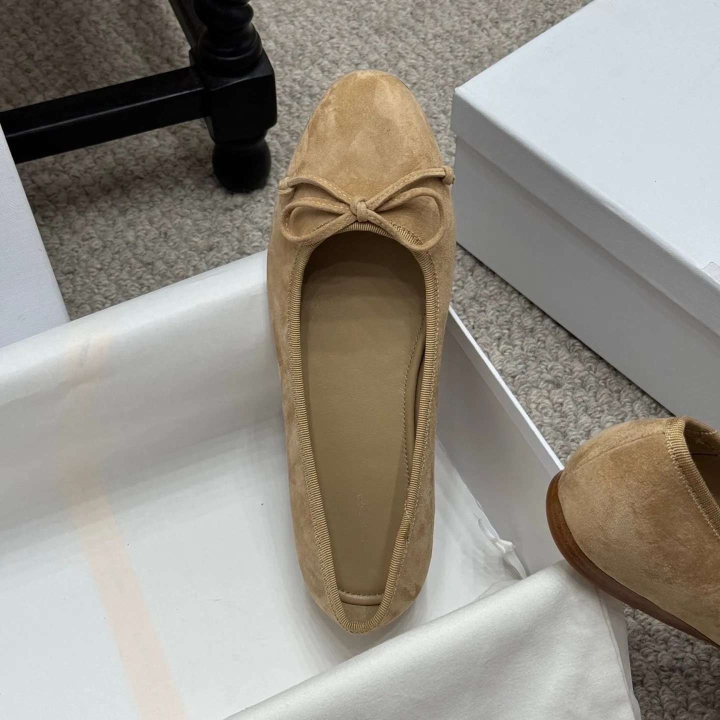 The Row Ballet Flats Bow Beige Suede 290736