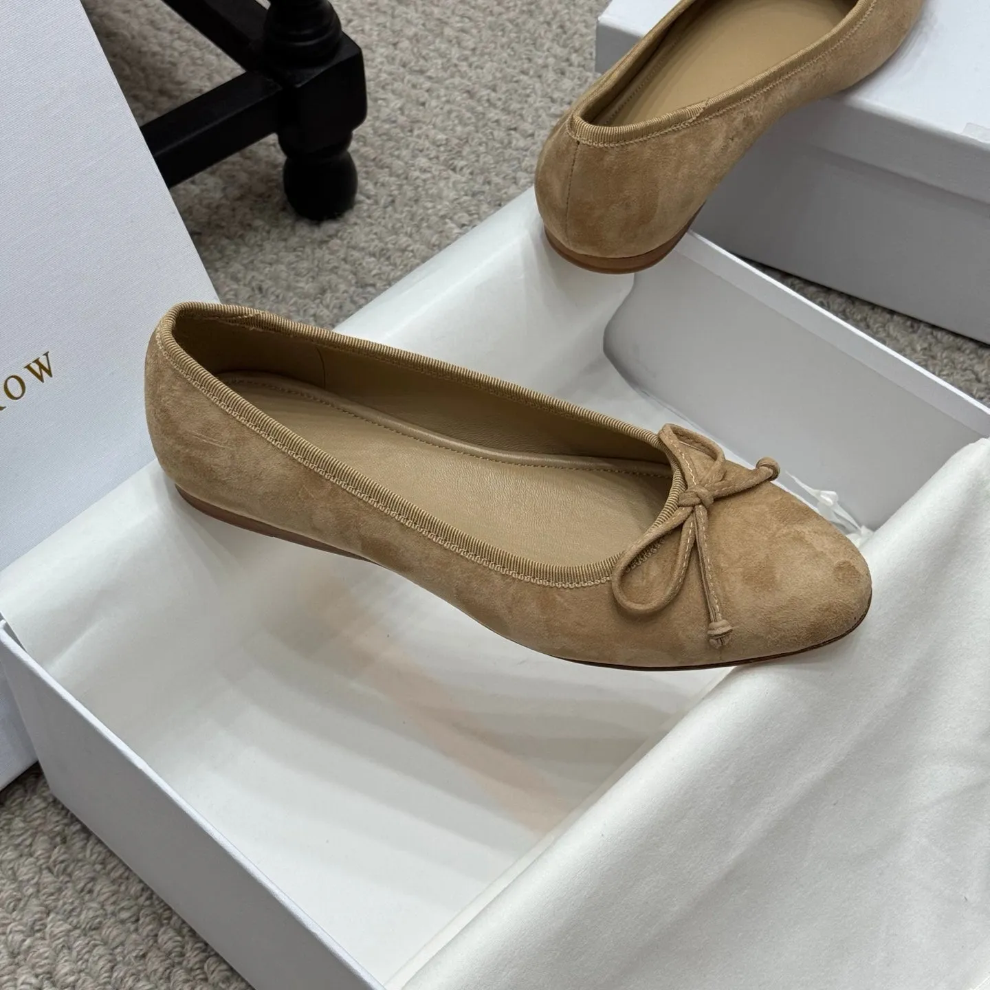 The Row Ballet Flats Bow Beige Suede 290736
