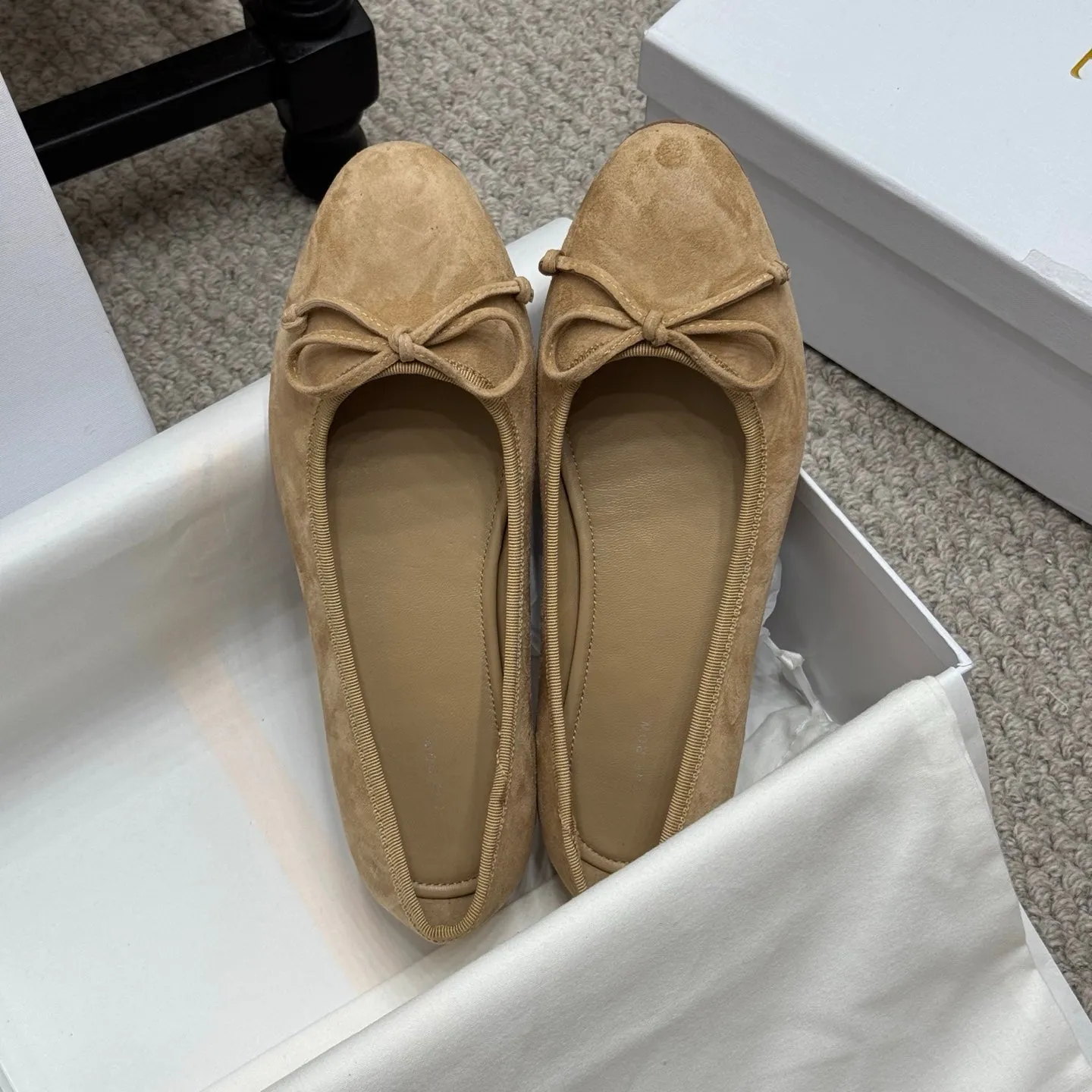 The Row Ballet Flats Bow Beige Suede 290736