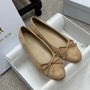 The Row Ballet Flats Bow Beige Suede 290736