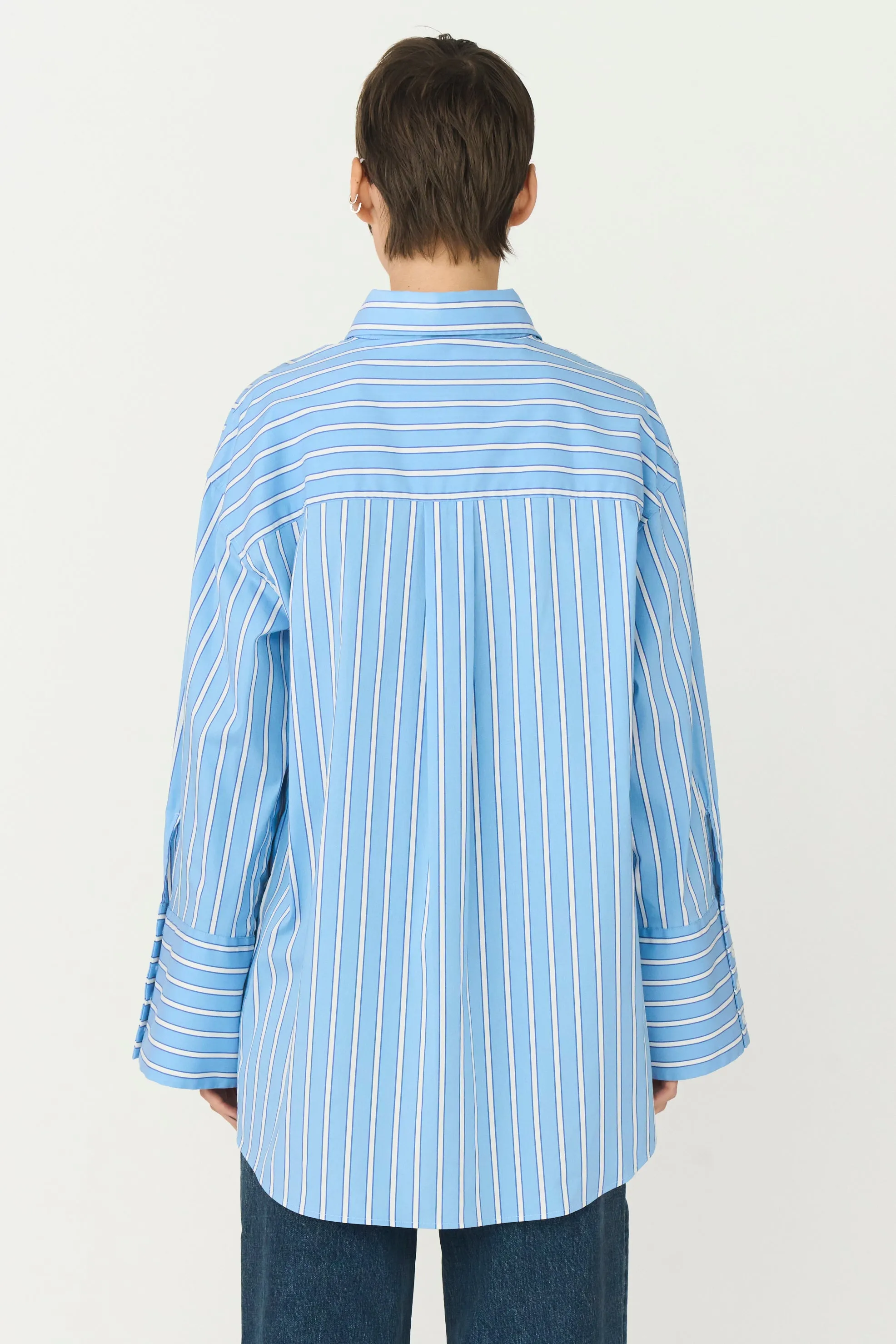 TMRW-Jane Crisp Men's Shirt Malibu Stripe - Clear Sky Blue