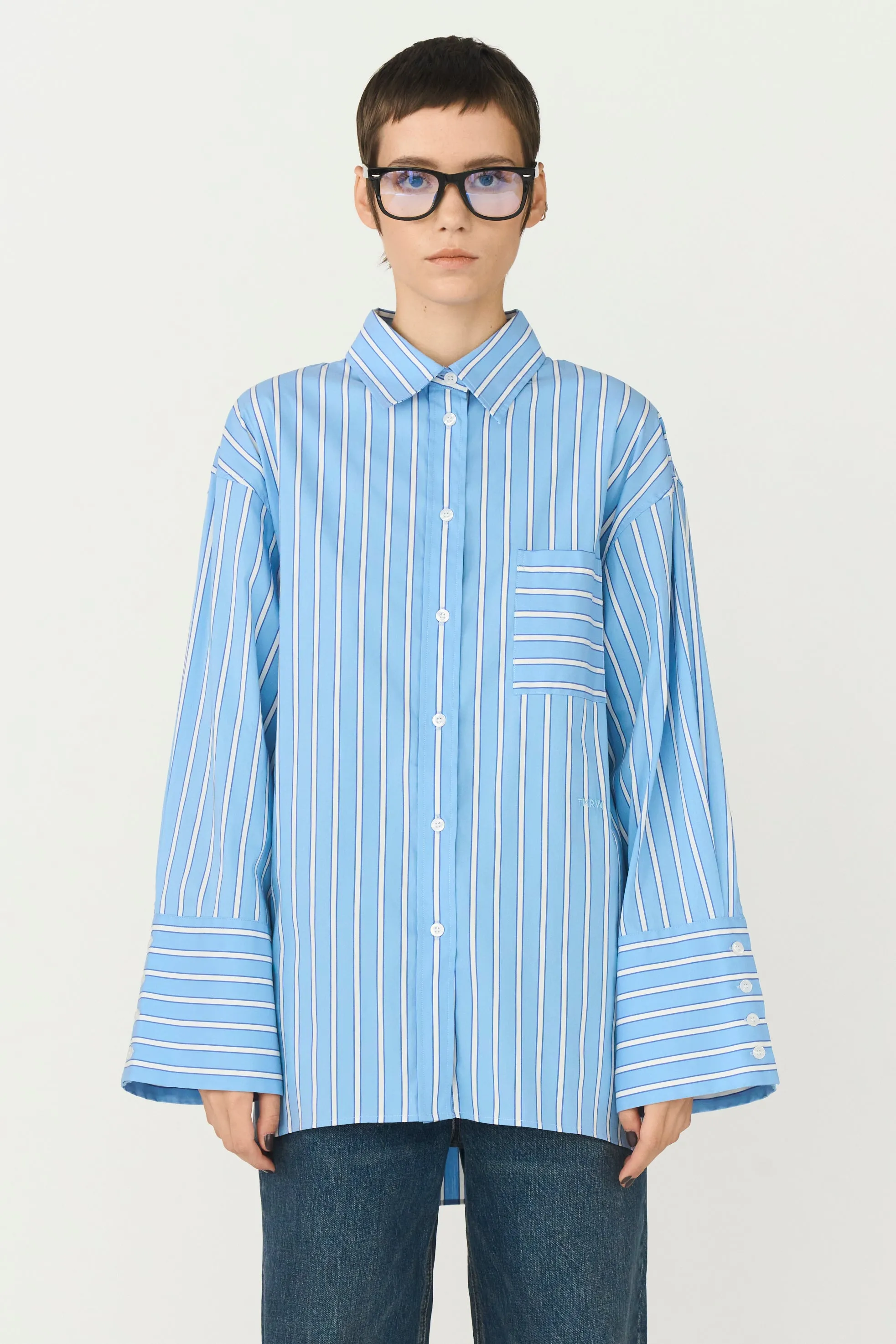 TMRW-Jane Crisp Men's Shirt Malibu Stripe - Clear Sky Blue