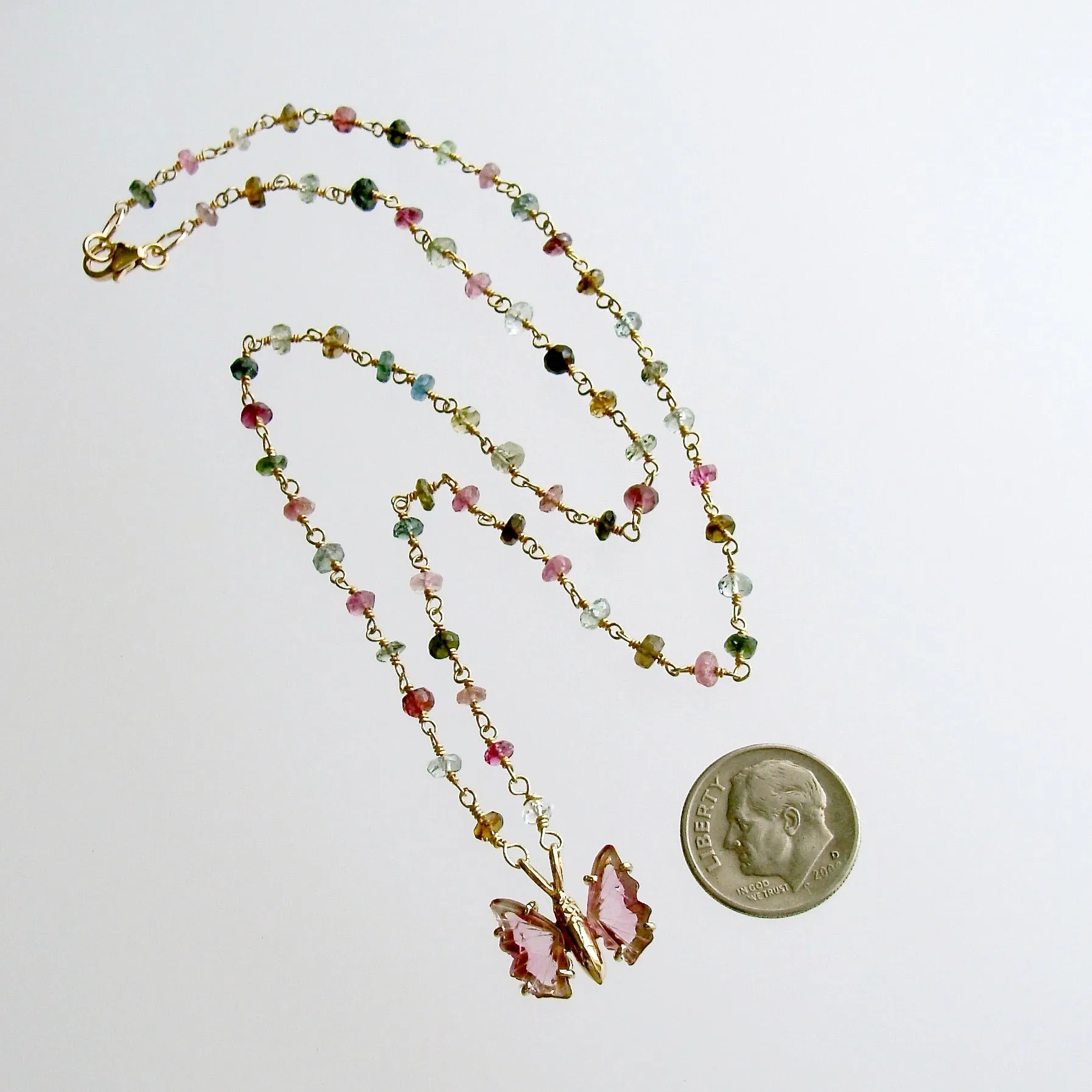 Tourmaline Butterfly Pendant Tourmaline Beaded Chain - Le Papillon XXIII Necklace