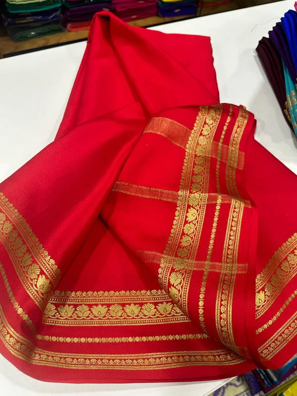 Traditional Mysoore Silk Saree with Flower Border