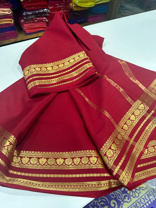 Traditional Mysoore Silk Saree with Flower Border