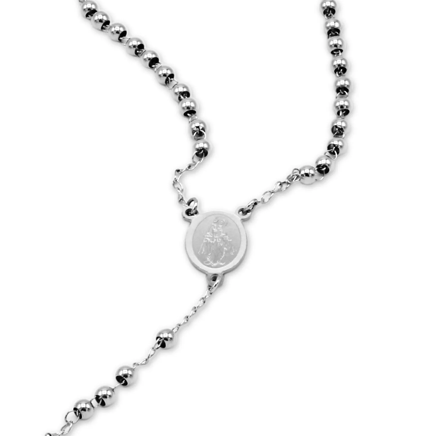 Traditional Silver Rosary Necklace Five Decade Catholic Prayer Beads  3mm