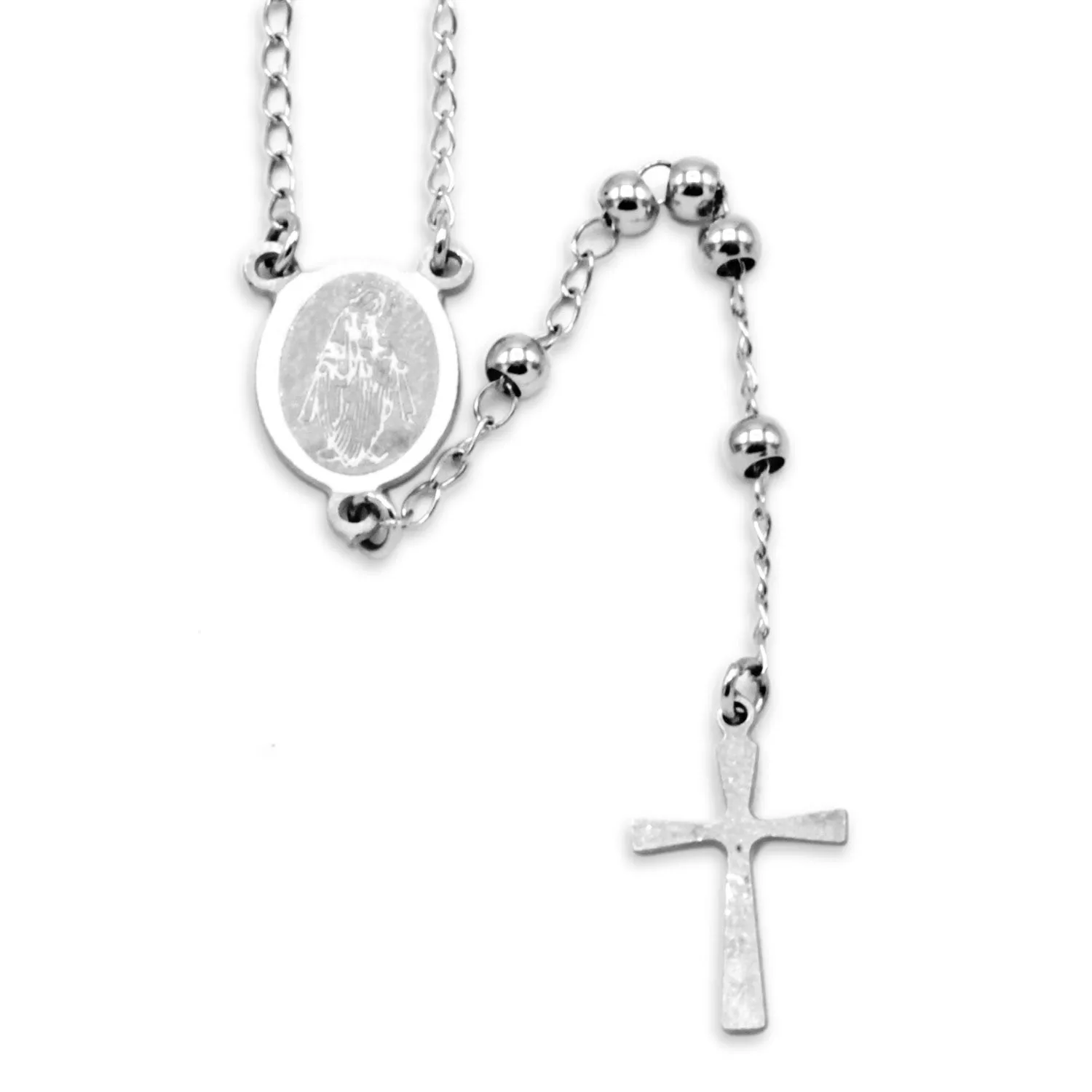 Traditional Silver Rosary Necklace Five Decade Catholic Prayer Beads  3mm