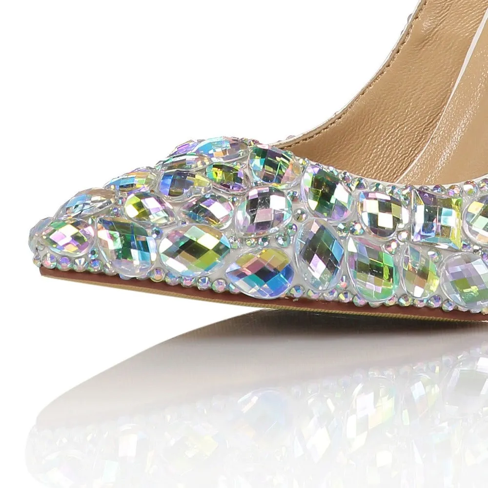 Tucomosi Women Wedding Shoes Point Toe Stiletto With Rhinestone
