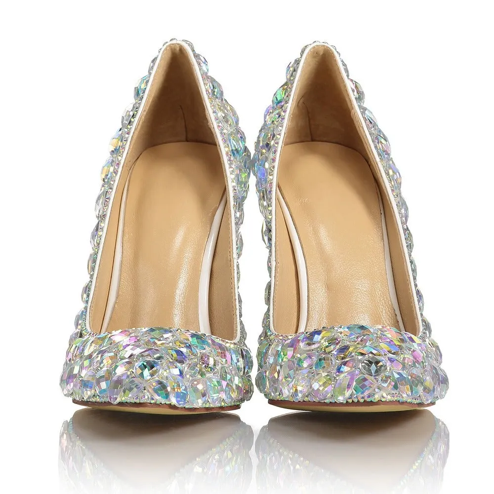 Tucomosi Women Wedding Shoes Point Toe Stiletto With Rhinestone