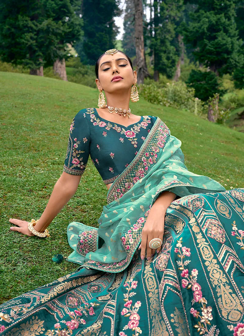 Turquoise Blue Embroidery Wedding Lehenga Choli