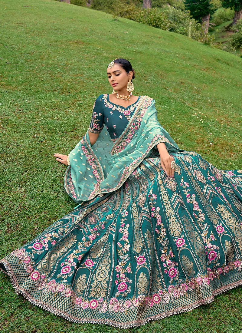 Turquoise Blue Embroidery Wedding Lehenga Choli