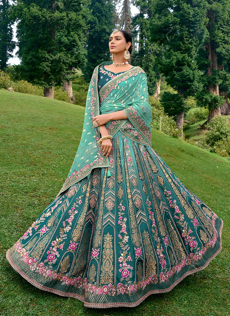 Turquoise Blue Embroidery Wedding Lehenga Choli