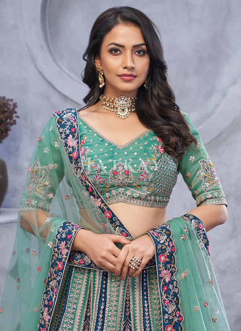 Turquoise Green Traditional Embroidery Wedding Lehenga Choli