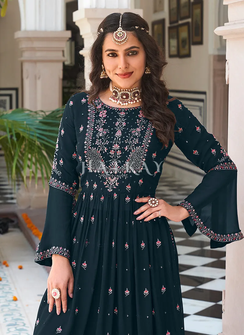 Turquoise Multi Embroidered Traditional Gharara Suit