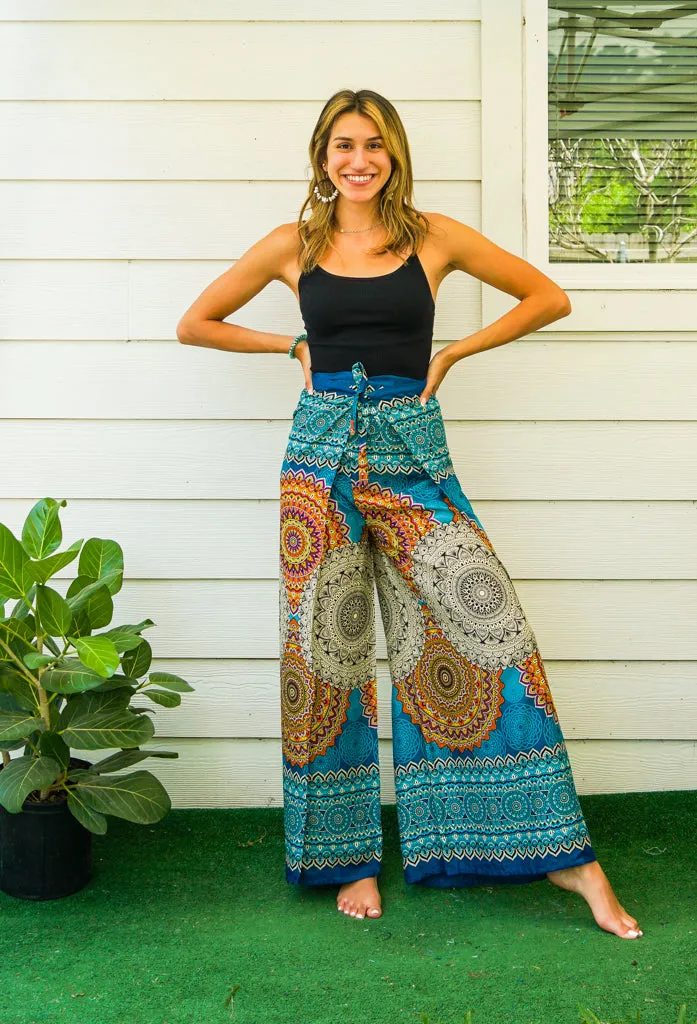 Turquoise Radiance Palazzo Wrap Pants