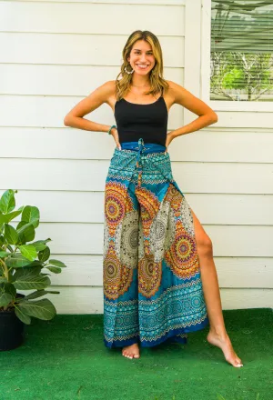 Turquoise Radiance Palazzo Wrap Pants