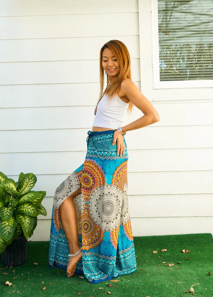 Turquoise Radiance Palazzo Wrap Pants