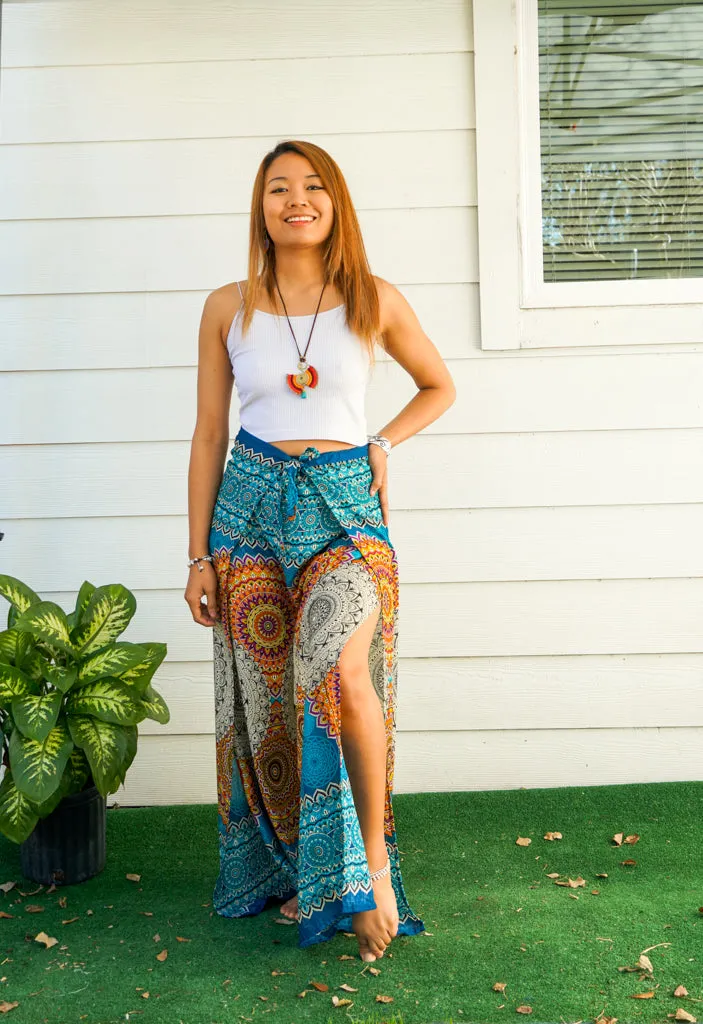 Turquoise Radiance Palazzo Wrap Pants