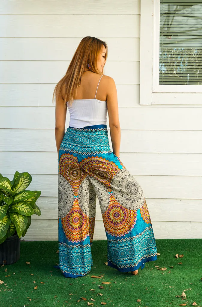 Turquoise Radiance Palazzo Wrap Pants
