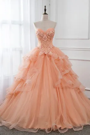 Unique Ball Gown Sweetheart Floor Length Sleeveless Lace Long Tulle Prom Dress Formal Dress OHC290