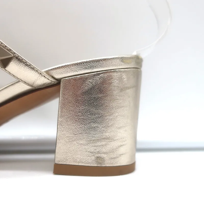 Valentino Rockstud Slide Sandals Gold Metallic Leather Size 36 Open Toe Heels