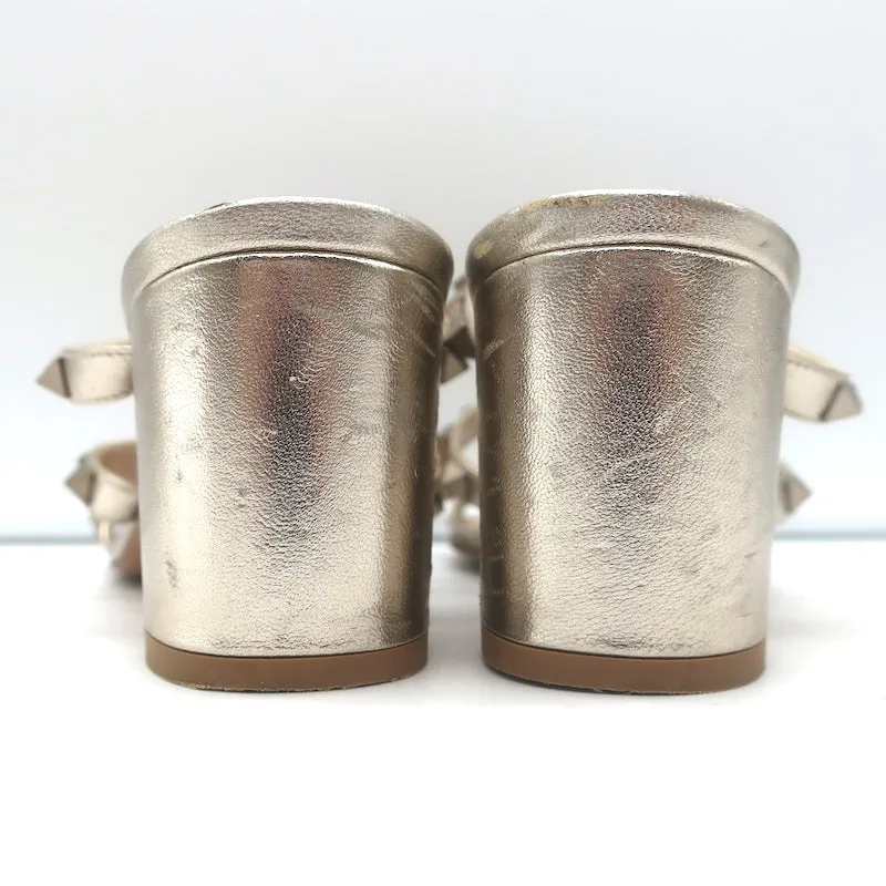 Valentino Rockstud Slide Sandals Gold Metallic Leather Size 36 Open Toe Heels