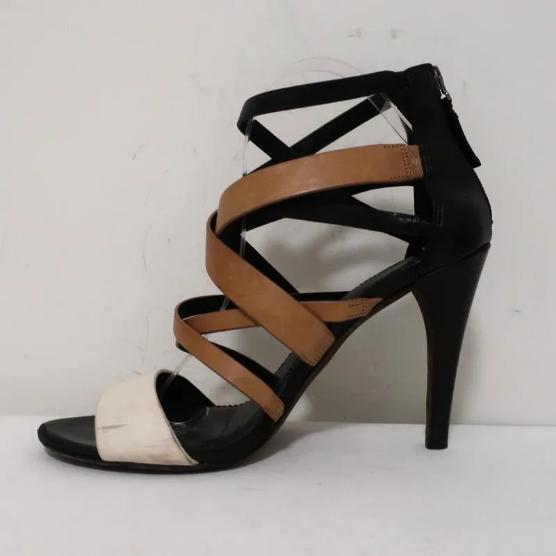 Vera Wang Sandals Hinda Black/Tan Colorblock Leather Size 9.5 Open Toe Heel