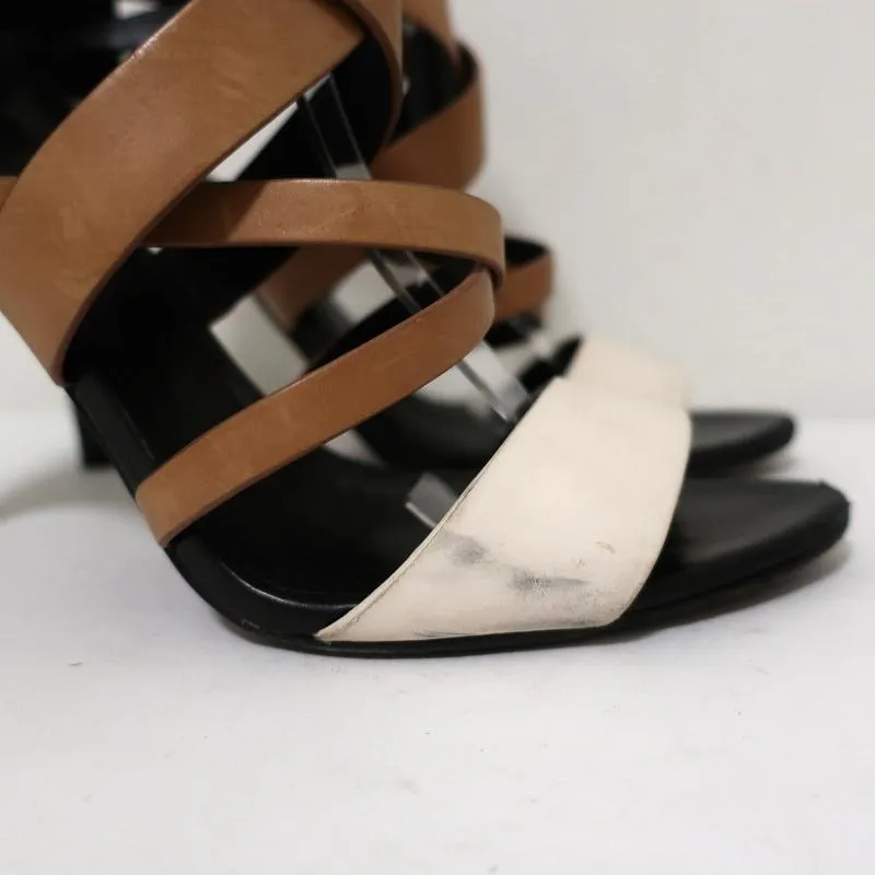 Vera Wang Sandals Hinda Black/Tan Colorblock Leather Size 9.5 Open Toe Heel