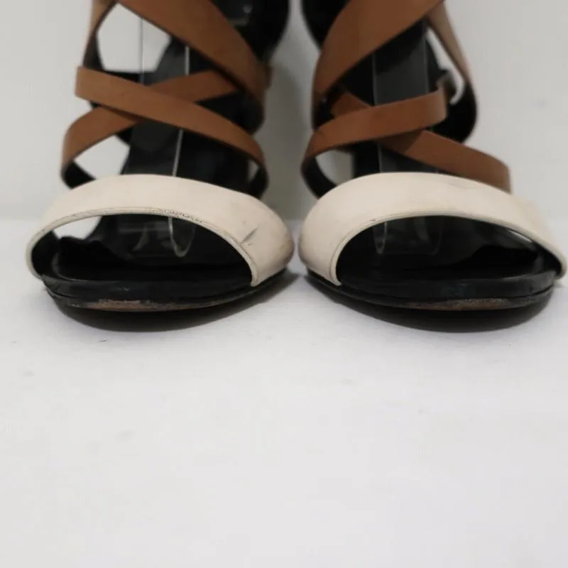 Vera Wang Sandals Hinda Black/Tan Colorblock Leather Size 9.5 Open Toe Heel